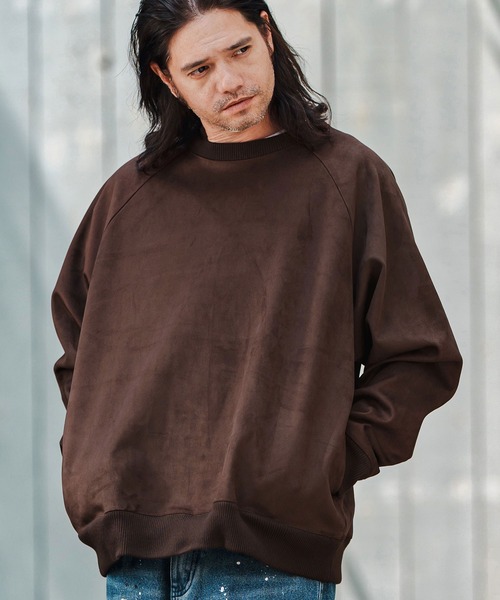 mlt5282- Suede Like Lining Shaggy Ponti Raglan Sleeve Pullover カットソー