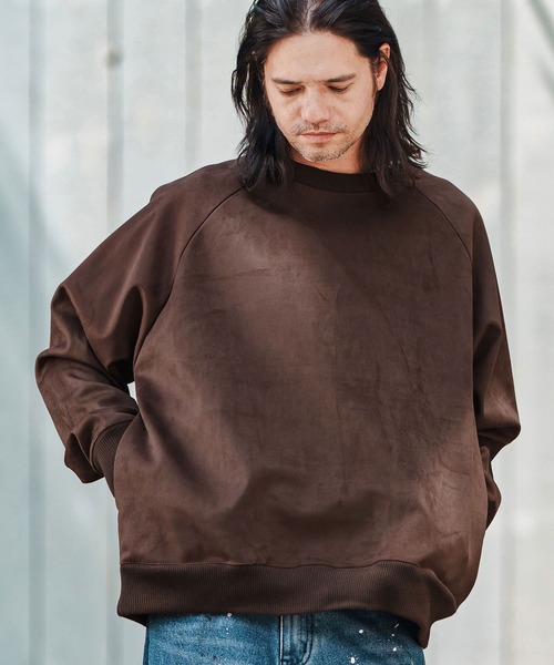 mlt5282- Suede Like Lining Shaggy Ponti Raglan Sleeve Pullover カットソー