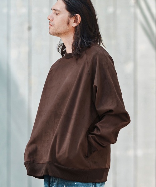 mlt5282- Suede Like Lining Shaggy Ponti Raglan Sleeve Pullover カットソー