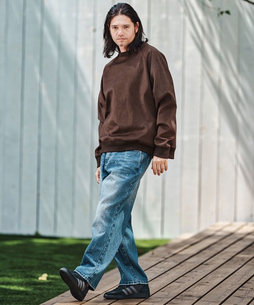 mlt5282- Suede Like Lining Shaggy Ponti Raglan Sleeve Pullover カットソー