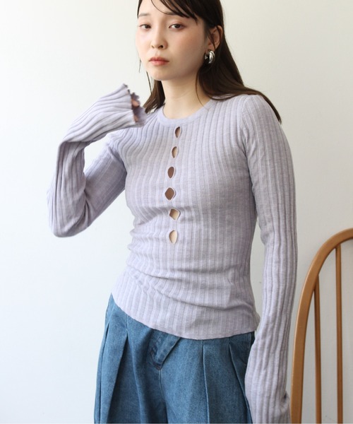 StyleSea（スタイルシー）の「フロントホールスリットニットプルオーバー（ニット/セーター・レディース・オフホワイト/ブラック/ミント/ラベンダー/イエロー/ピンク・FREE）」の17枚目の写真