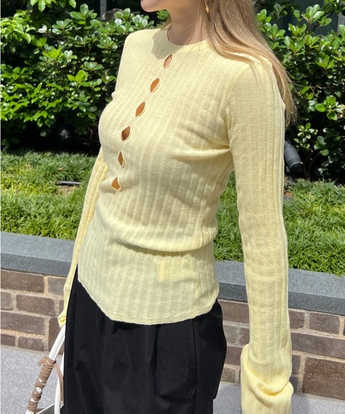 StyleSea（スタイルシー）の「フロントホールスリットニットプルオーバー（ニット/セーター・レディース・オフホワイト/ブラック/ミント/ラベンダー/イエロー/ピンク・FREE）」の20枚目の写真