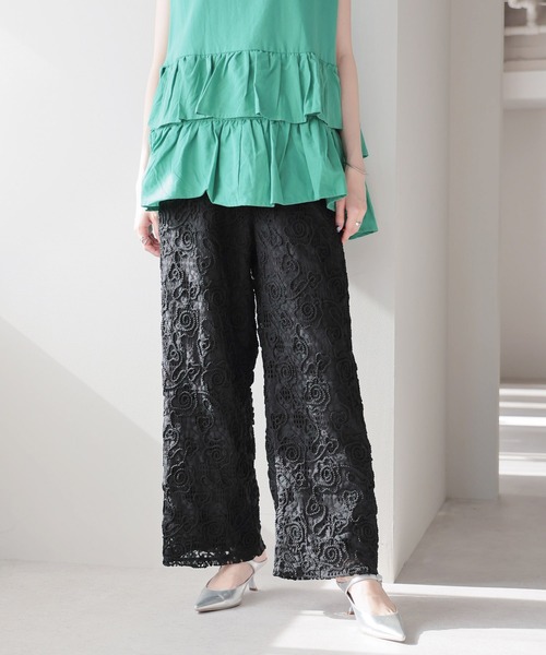 Bershka セットアップ ワイドパンツ セットアップ対応】レースワイドパンツ（その他パンツ）｜each