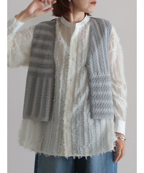 ローズページ クロシェライクボーダー ショートベスト | NOMBRE IMPAIR