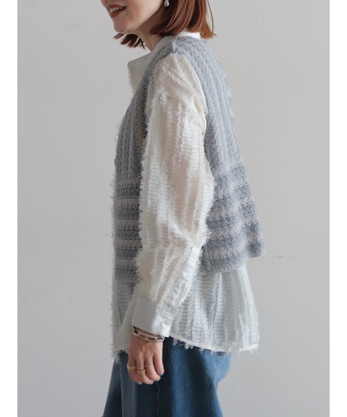 クロシェライクボーダー ショートベスト | NOMBRE IMPAIR