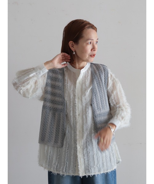 ACEANDRARE ショートベスト クロシェライクボーダー ショートベスト | NOMBRE IMPAIR