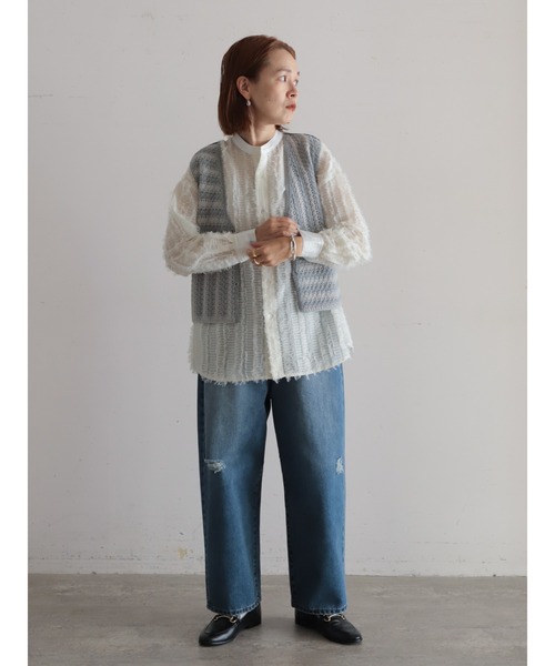 えりページ クロシェライクボーダー ショートベスト | NOMBRE IMPAIR