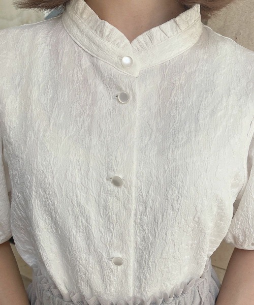 an another angelus（アンアナザーアンジェラス）の「袖口プチリボンジャガードブラウス　夏服（シャツ/ブラウス・レディース・オフホワイト/アイボリー・FREE）」の7枚目の写真
