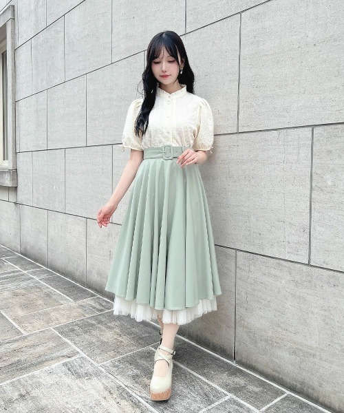 【洗える】袖口 プチリボン ジャガード ブラウス セール】袖口プチリボンジャガードブラウス 夏服（シャツ
