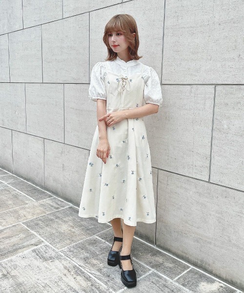 【洗える】袖口 プチリボン ジャガード ブラウス セール】袖口プチリボンジャガードブラウス 夏服（シャツ