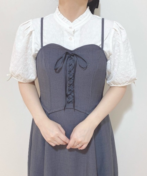セール】袖口プチリボンジャガードブラウス 夏服（シャツ