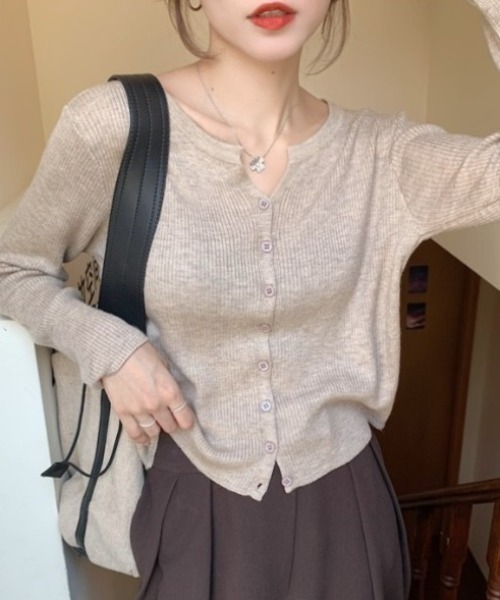 yuue' ( wear )（ユーイ）の「フロントボタンリブニットカーディガン（カーディガン/ボレロ・レディース・ブラウン/ブラック/ベージュ/グレー/ホワイト・FREE）」の5枚目の写真