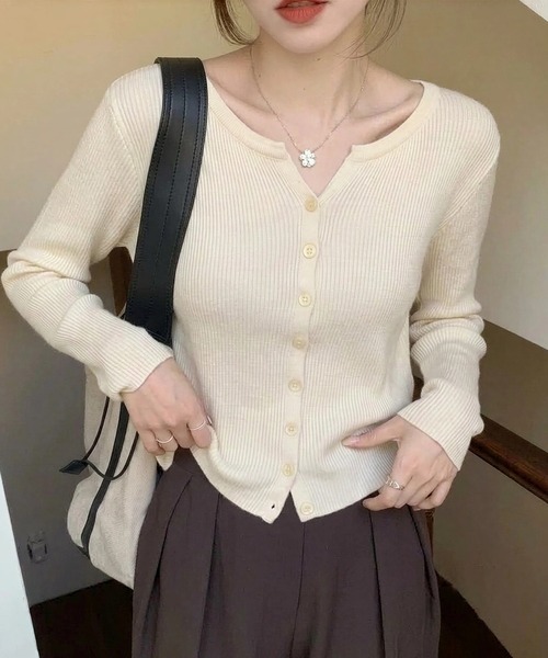 yuue' ( wear )(ユーイ)の「フロントボタンリブニットカーディガン(カーディガン/ボレロ・レディース・ブラウン/ブラック/ベージュ/グレー/ホワイト/アイボリー/チャコールグレー/ダークブラウン・FREE)」の3枚目の写真