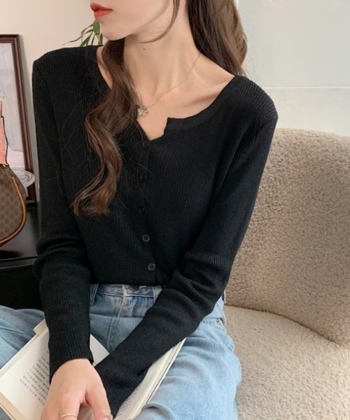 yuue' ( wear )（ユーイ）の「フロントボタンリブニットカーディガン（カーディガン/ボレロ・レディース・ブラウン/ブラック/ベージュ/グレー/ホワイト・FREE）」の3枚目の写真