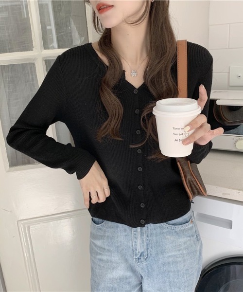 yuue' ( wear )(ユーイ)の「フロントボタンリブニットカーディガン/冷房対策 UVカット(カーディガン/ボレロ・レディース・ブラウン/ブラック/ベージュ/グレー/ホワイト・FREE)」の22枚目の写真