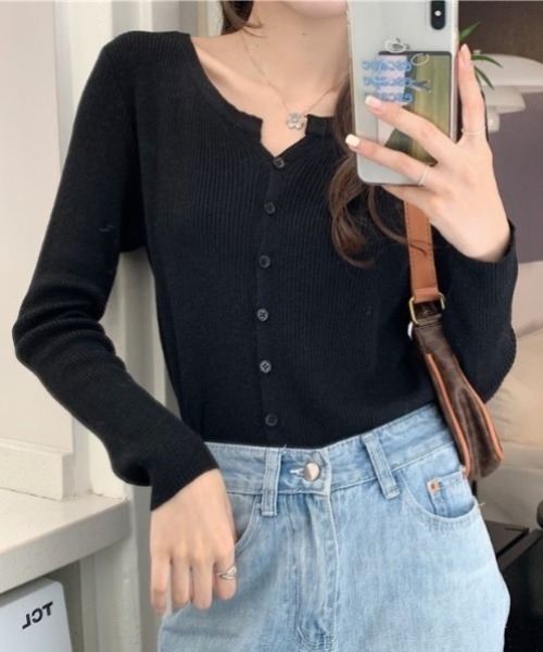 yuue' ( wear )（ユーイ）の「フロントボタンリブニットカーディガン（カーディガン/ボレロ・レディース・ブラウン/ブラック/ベージュ/グレー/ホワイト・FREE）」の22枚目の写真