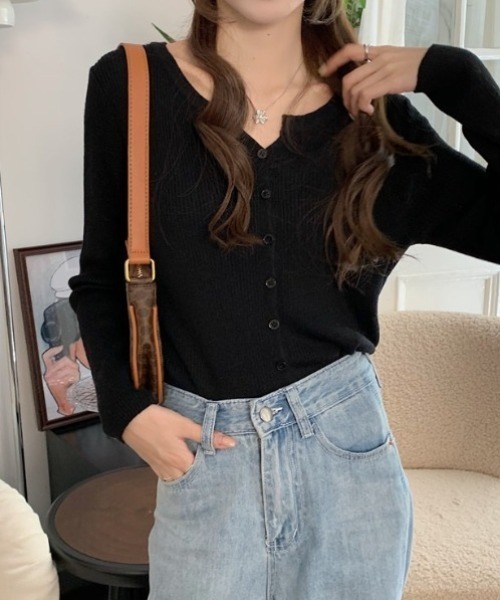 yuue' ( wear )（ユーイ）の「フロントボタンリブニットカーディガン（カーディガン/ボレロ・レディース・ブラウン/ブラック/ベージュ/グレー/ホワイト・FREE）」の19枚目の写真