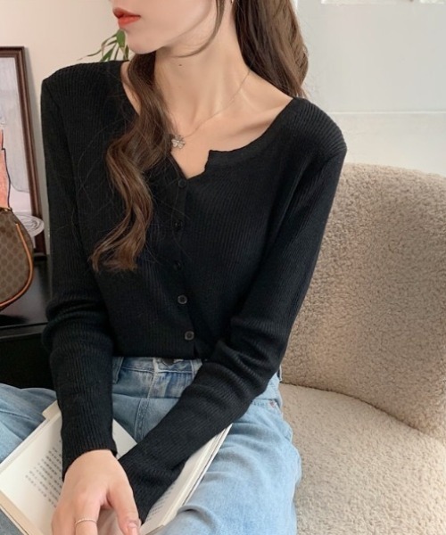 yuue' ( wear )（ユーイ）の「フロントボタンリブニットカーディガン（カーディガン/ボレロ・レディース・ブラウン/ブラック/ベージュ/グレー/ホワイト・FREE）」の20枚目の写真