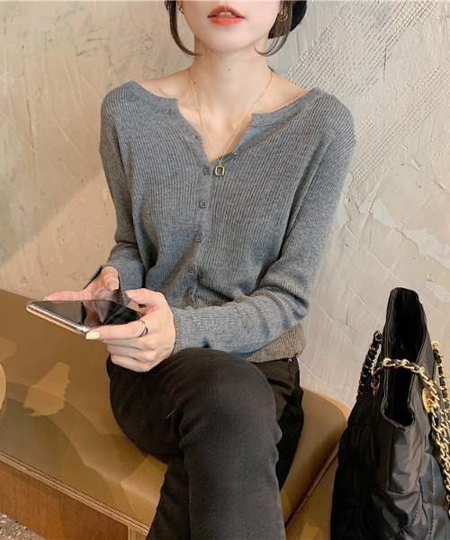 yuue' ( wear )（ユーイ）の「フロントボタンリブニットカーディガン（カーディガン/ボレロ・レディース・ブラウン/ブラック/ベージュ/グレー/ホワイト・FREE）」の16枚目の写真