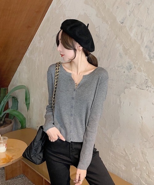 yuue' ( wear )（ユーイ）の「フロントボタンリブニットカーディガン（カーディガン/ボレロ・レディース・ブラウン/ブラック/ベージュ/グレー/ホワイト・FREE）」の15枚目の写真