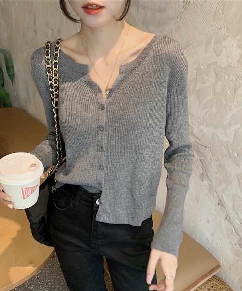 yuue' ( wear )（ユーイ）の「フロントボタンリブニットカーディガン（カーディガン/ボレロ・レディース・ブラウン/ブラック/ベージュ/グレー/ホワイト・FREE）」の13枚目の写真