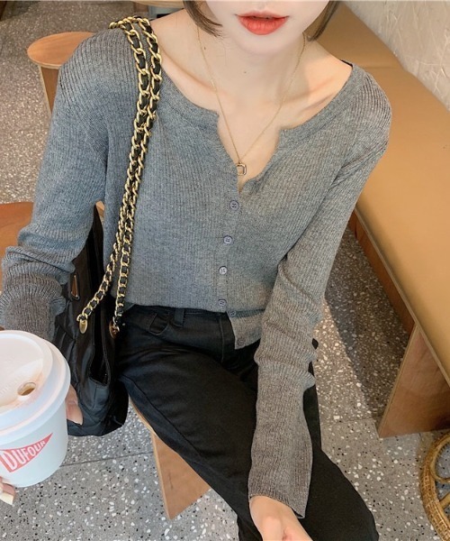 yuue' ( wear )（ユーイ）の「フロントボタンリブニットカーディガン（カーディガン/ボレロ・レディース・ブラウン/ブラック/ベージュ/グレー/ホワイト・FREE）」の12枚目の写真