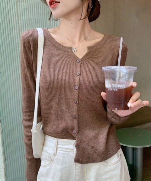 yuue' ( wear )（ユーイ）の「フロントボタンリブニットカーディガン（カーディガン/ボレロ・レディース・ブラウン/ブラック/ベージュ/グレー/ホワイト・FREE）」の10枚目の写真