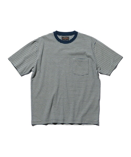 インディゴ ストライプ ポケット Tシャツ