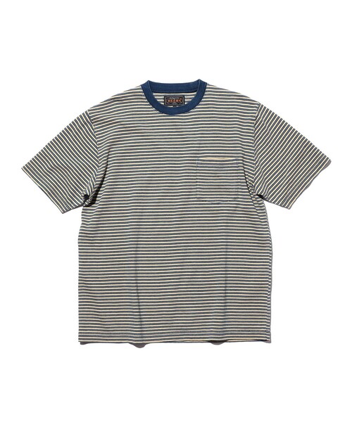 BEAMS PLUS（ビームスプラス）の「Pocket Tee Indigo Stripe（Tシャツ/カットソー・メンズ・オフホワイト/レッド/グリーン/イエロー・SMALL/LARGE/XX-LARGE/X-LARGE/MEDIUM）」の3枚目の写真