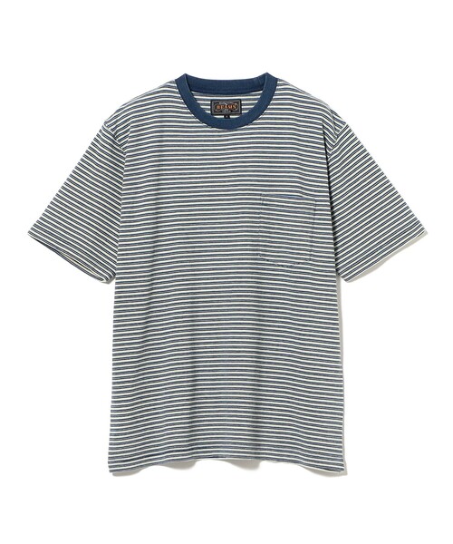 BEAMS PLUS（ビームスプラス）の「Pocket Tee Indigo Stripe（Tシャツ/カットソー・メンズ・オフホワイト/レッド/グリーン/イエロー・SMALL/LARGE/XX-LARGE/X-LARGE/MEDIUM）」の5枚目の写真