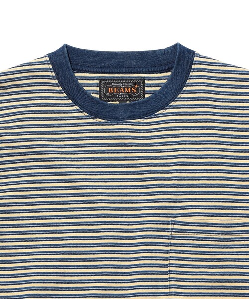 BEAMS PLUS（ビームスプラス）の「Pocket Tee Indigo Stripe（Tシャツ/カットソー・メンズ・オフホワイト/レッド/グリーン/イエロー・SMALL/LARGE/XX-LARGE/X-LARGE/MEDIUM）」の16枚目の写真