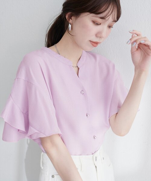 【sherbetline】WEB限定/UV・接触冷感ラップ半袖ブラウス