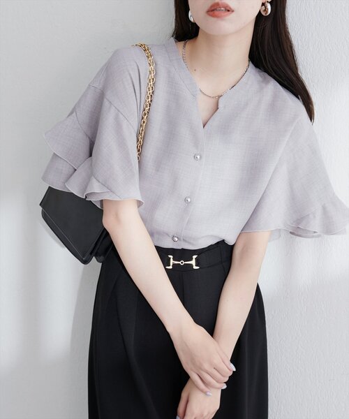 ELDO/エルト/半袖ブラウス/FREE/コットン/WHT/22SS 抗菌スカラップブラウス Lace Ladies スクエアネック 刺繍 スカラップ ブラウス トップス