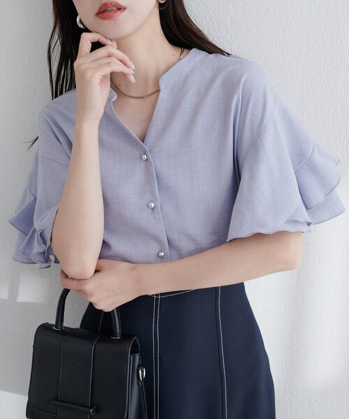 【sherbetline】WEB限定/UV・接触冷感ラップ半袖ブラウス