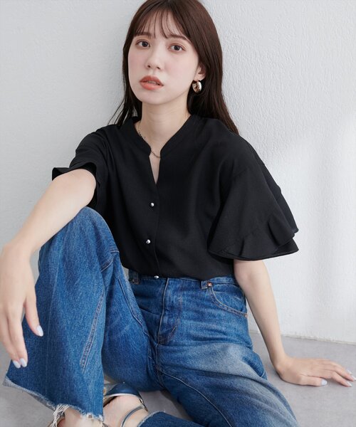 【sherbetline】WEB限定/UV・接触冷感ラップ半袖ブラウス