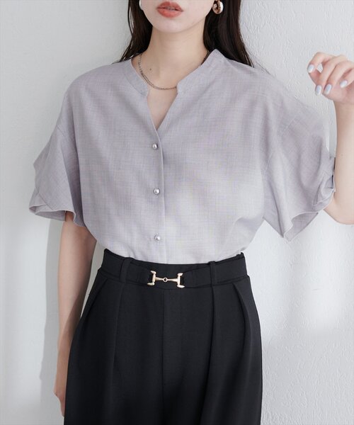 【sherbetline】WEB限定/UV・接触冷感ラップ半袖ブラウス