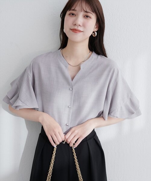 【sherbetline】WEB限定/UV・接触冷感ラップ半袖ブラウス