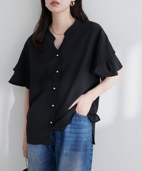 【sherbetline】WEB限定/UV・接触冷感ラップ半袖ブラウス