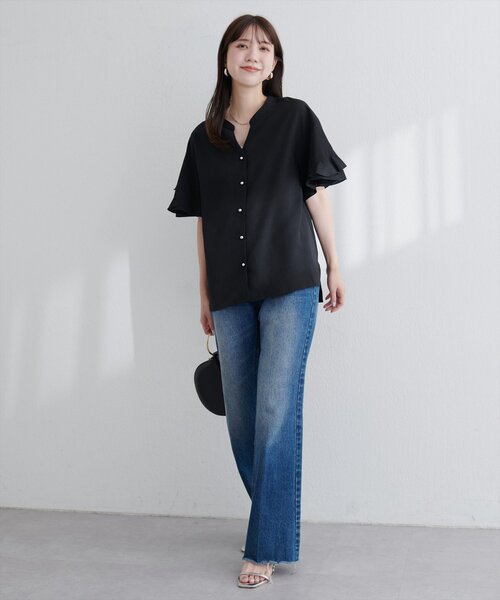 【sherbetline】WEB限定/UV・接触冷感ラップ半袖ブラウス