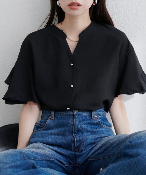 【sherbetline】WEB限定/UV・接触冷感ラップ半袖ブラウス