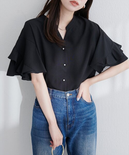 【sherbetline】WEB限定/UV・接触冷感ラップ半袖ブラウス