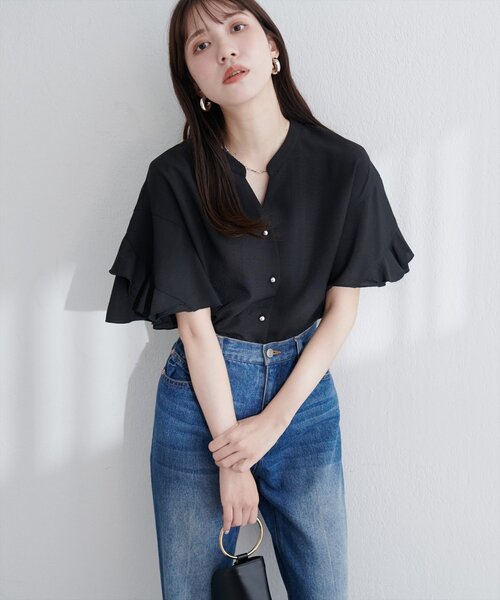 【sherbetline】WEB限定/UV・接触冷感ラップ半袖ブラウス