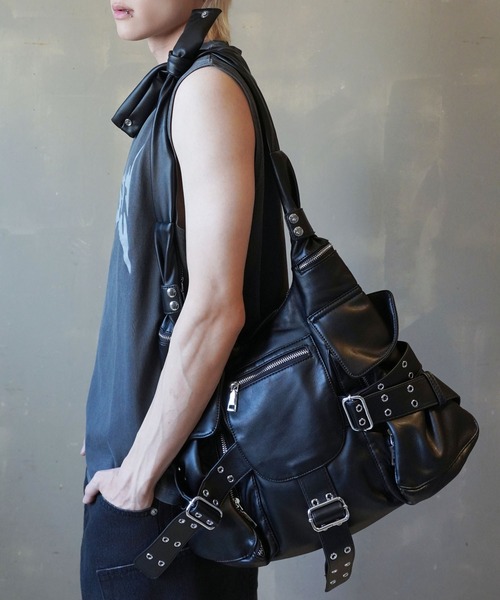 threetimes バッグ Y2K グランジ グランジ合皮ショルダーバッグ/ベルト/ユニセックス/Y2K（ショルダー