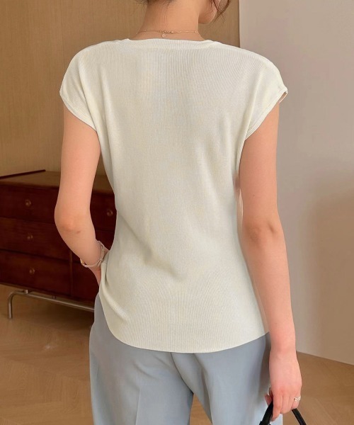 Miniministore（ミニミニストア）の「ニットTシャツ レディース 韓国風 夏服（Tシャツ/カットソー・レディース・ブラック/アイボリー/ベージュ/ブラウン/パープル/グレー・FREE）」の16枚目の写真