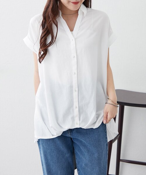 Remind me and forever(リマインドミーアンドフォーエバー)の「バックプリーツスキッパーシャツブラウス(シャツ/ブラウス・レディース・スミクロ/オフホワイト/グレイッシュベージュ・FREE)」の14枚目の写真