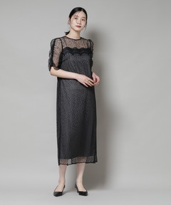 新品⭐︎lejaパールネックパフスリーブボレロ格子柄レースワンピースドレス　黒　M Leja（レジャ）の「【LEJA】パールネックパフスリーブボレロ格子