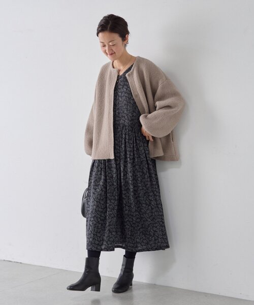 BEARDSLEY（ビアズリー）の「リーフプリントギャザーワンピース（ワンピース・レディース・ブラック・0/1/2）」の14枚目の写真