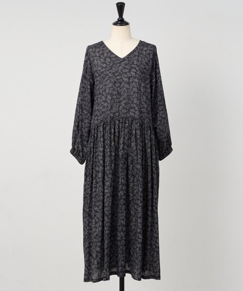 新品　ビアズリー　プリント　ギャザー　ワンピース ビアズリー BEARDSLEY リーフプリントギャザーワンピース