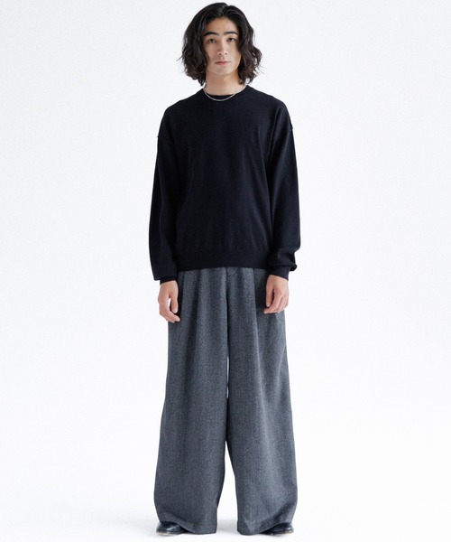 SINSS スラックス ブラック S SINSS スラックス Center press two tuck wide straight slacks