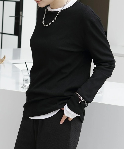 by LEGNA(バイレグナ)の「リブラウンドネックロングTシャツ(Tシャツ/カットソー・レディース・杢グレー/ブラック/ホワイト/チャコール・MEDIUM/LARGE)」の2枚目の写真